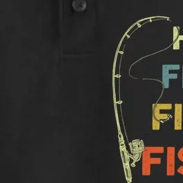 Funny Fishing Here Fishy Bass Funny Dad Fisherman Dry Zone Grid Performance Polo