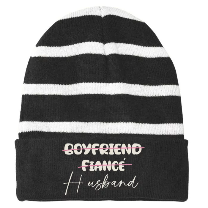 Friend Fiance Husband Wedding Groom Mr Engaged Striped Beanie with Solid Band