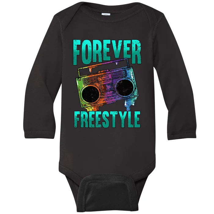 Forever Freestyle Hip Hop Old School Boombox Baby Long Sleeve Bodysuit