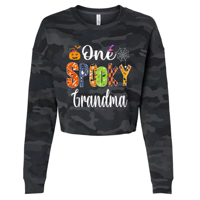 Funny Family Halloween Matching One Spooky Grandma Cropped Pullover Crew