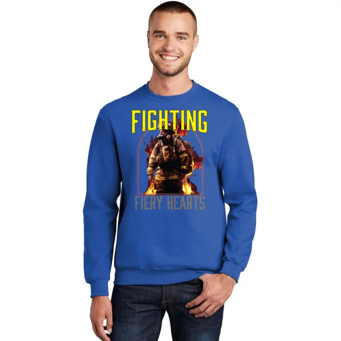 Fighting Fiery Hearts Fire Rescue Firefighting Firefighter Cute Gift Tall Sweatshirt