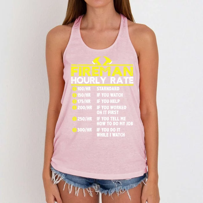 Fire Funny Hourly Rate Funny Gift For Firefighter Dad Grandpa Cute Gift Women's Knotted Racerback Tank