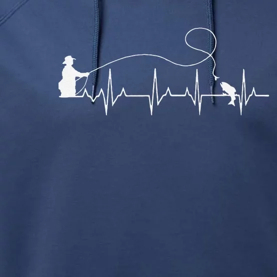 Fly Fish Heartbeat Fish EKG Trout Fishing Stress Relief Art Performance Fleece Hoodie