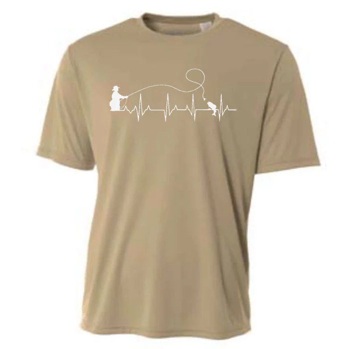 Fly Fish Heartbeat Fish EKG Trout Fishing Stress Relief Art Cooling Performance Crew T-Shirt