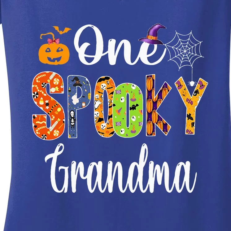 Funny Family Halloween Matching One Spooky Grandma Women's V-Neck T-Shirt