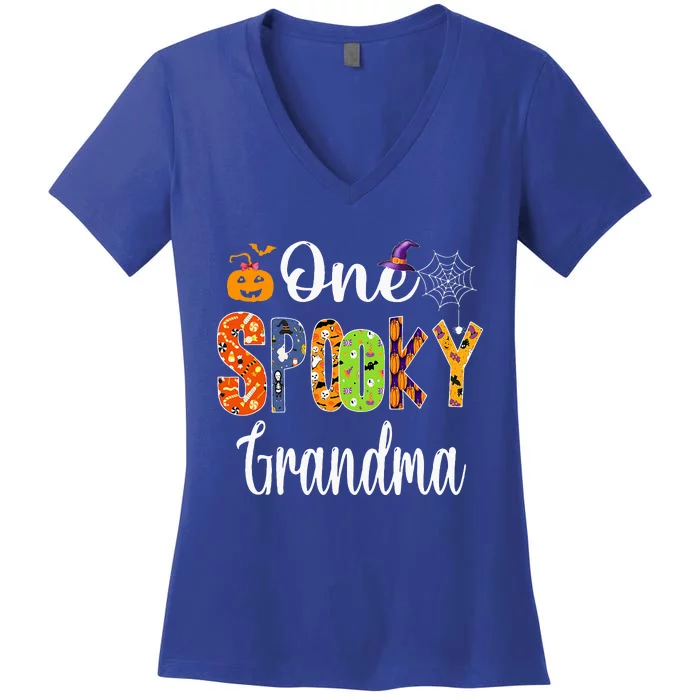 Funny Family Halloween Matching One Spooky Grandma Women's V-Neck T-Shirt