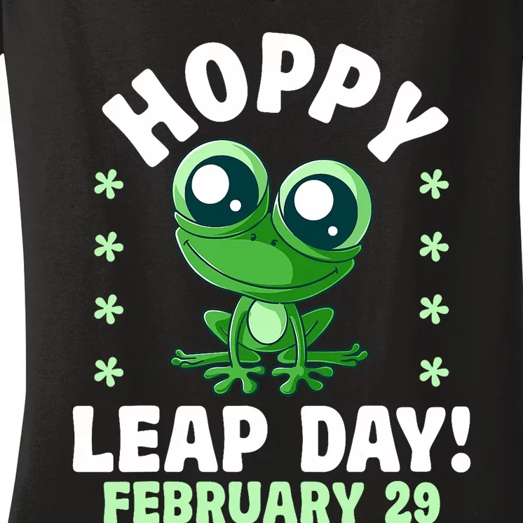 Funny Frog Hoppy Leap Day February 29 Birthday Leap Year Women's V-Neck T-Shirt