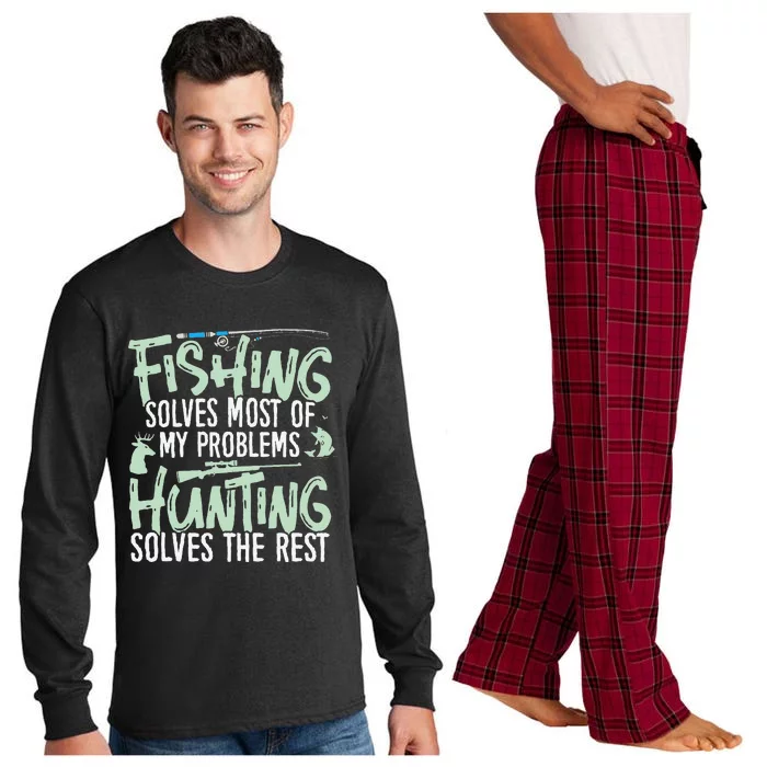 Funny Fishing & Hunting S Fishing Solves My Problems Long Sleeve Pajama Set