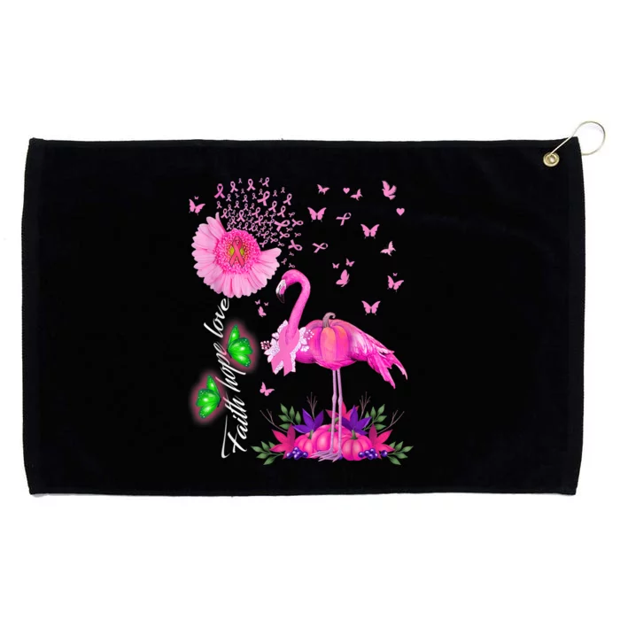 Flamingo Faith Hope Love Pink Pumpkin Ribbon Breast Cancer Grommeted Golf Towel