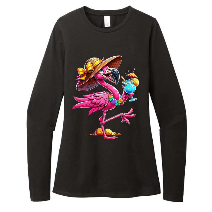 Funny Flamingo Hawaiian Summer Tropical Luau Womens CVC Long Sleeve Shirt