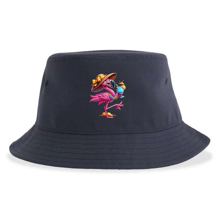 Funny Flamingo Hawaiian Summer Tropical Luau Sustainable Bucket Hat