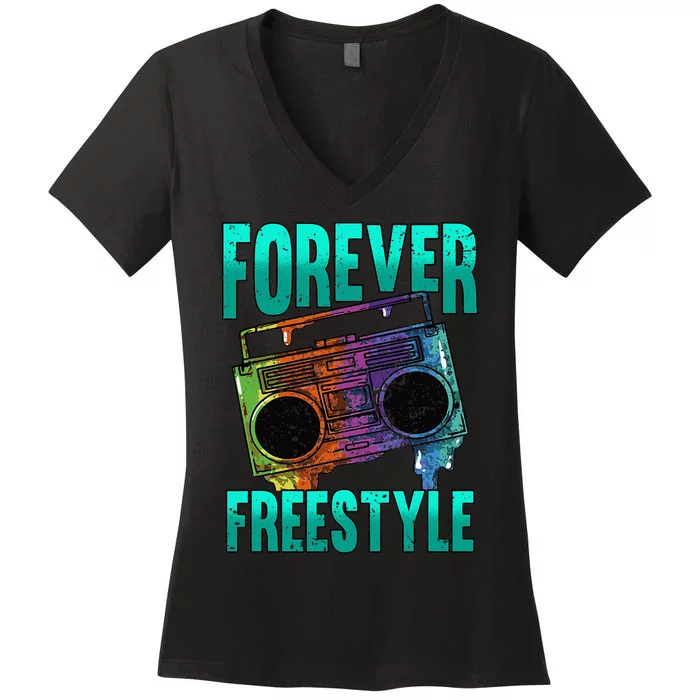 Forever Freestyle Hip Hop Old School Boombox Women's V-Neck T-Shirt