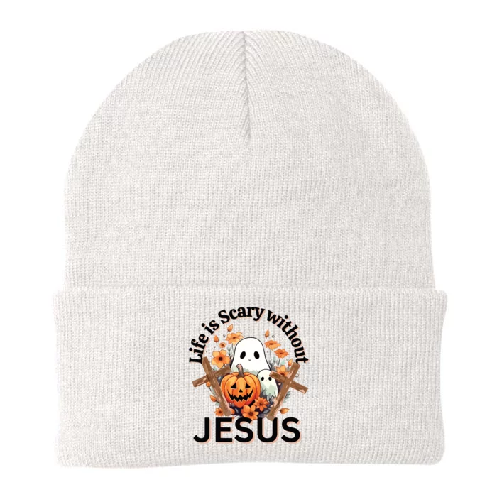 Funny Fall Halloween Christian Life Is Scary Without Jesus Knit Cap Winter Beanie