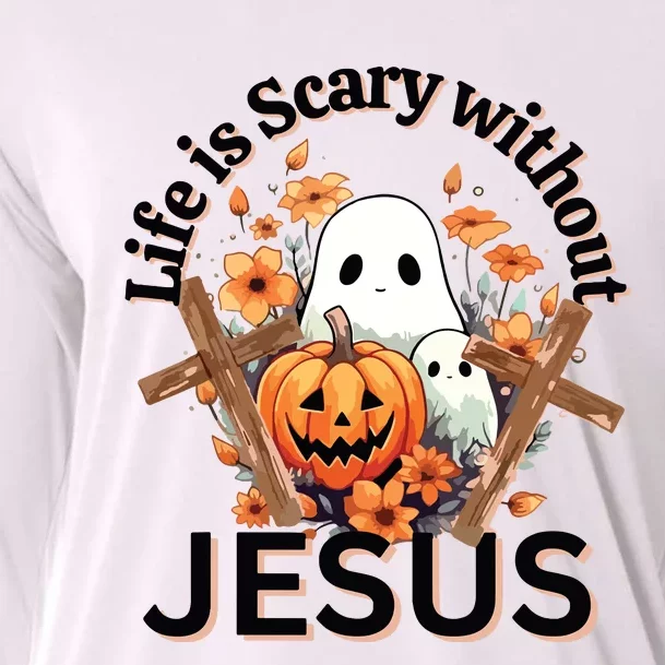 Funny Fall Halloween Christian Life Is Scary Without Jesus Cooling Performance Long Sleeve Crew