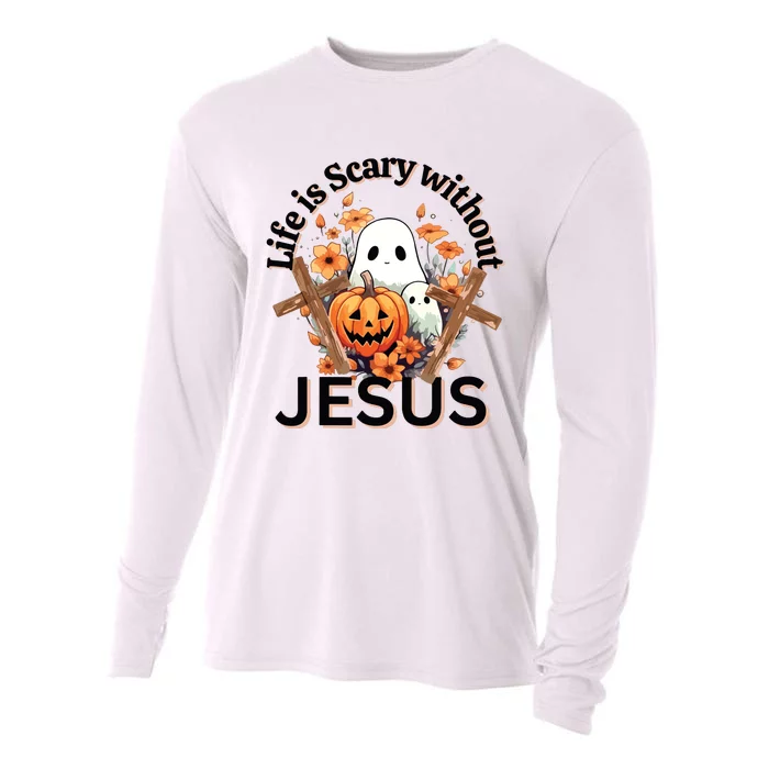 Funny Fall Halloween Christian Life Is Scary Without Jesus Cooling Performance Long Sleeve Crew