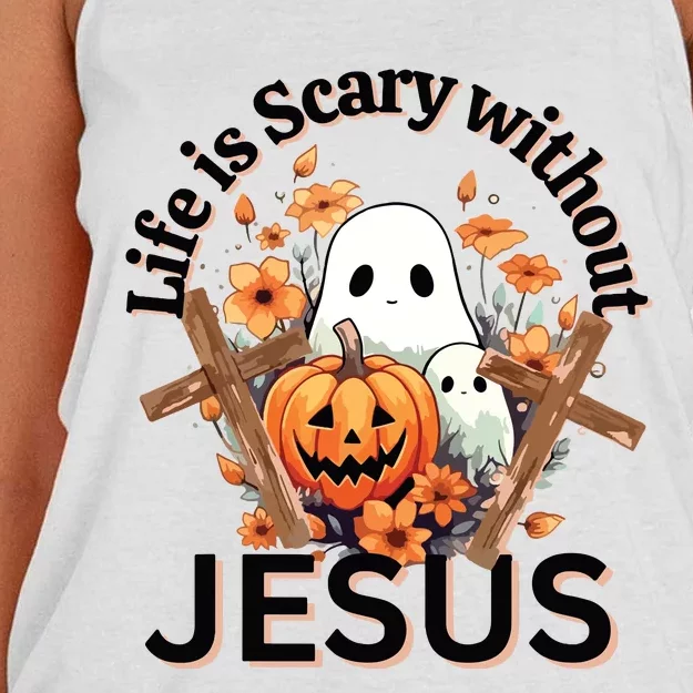 Funny Fall Halloween Christian Life Is Scary Without Jesus Women's Knotted Racerback Tank