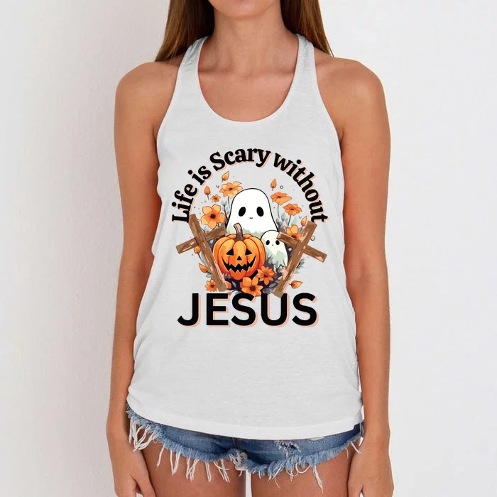 Funny Fall Halloween Christian Life Is Scary Without Jesus Women's Knotted Racerback Tank