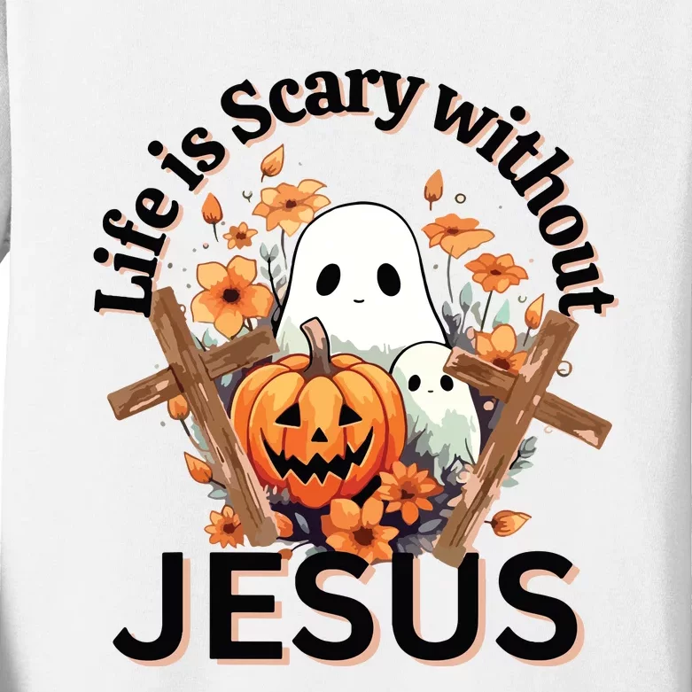 Funny Fall Halloween Christian Life Is Scary Without Jesus Kids Long Sleeve Shirt