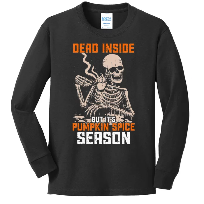 Festive Fall Harvest Pumpkin Skeleton for Halloween Kids Long Sleeve Shirt