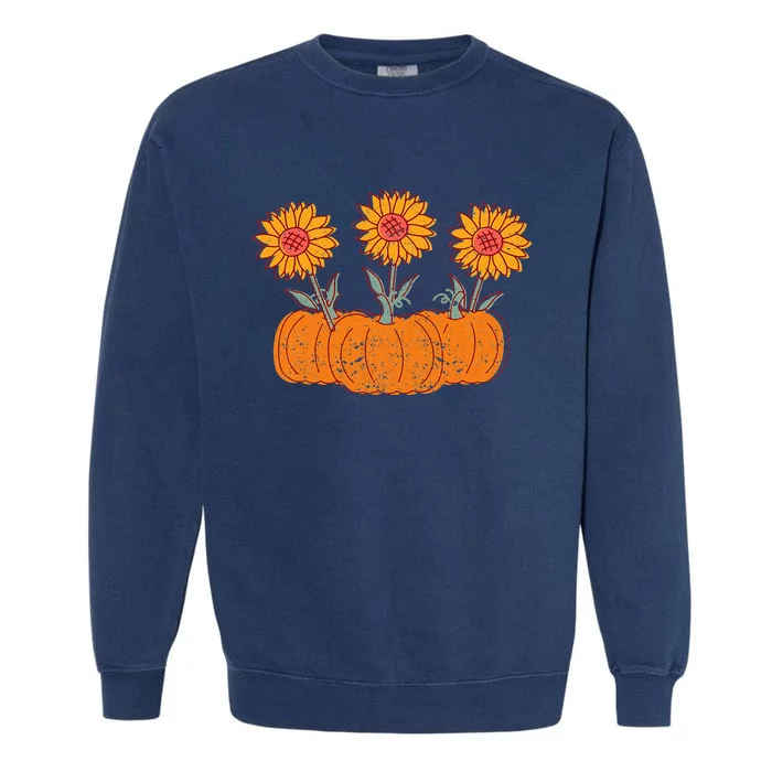 Festive Fall Harvest Decorations Pumpkin Sunflower Autumn Garment-Dyed Sweatshirt