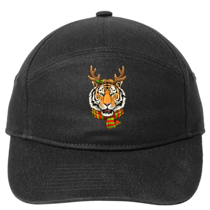 Festive Feline Holiday Lover Christmas Tiger Cat & Santa Reindeer 7-Panel Snapback Hat