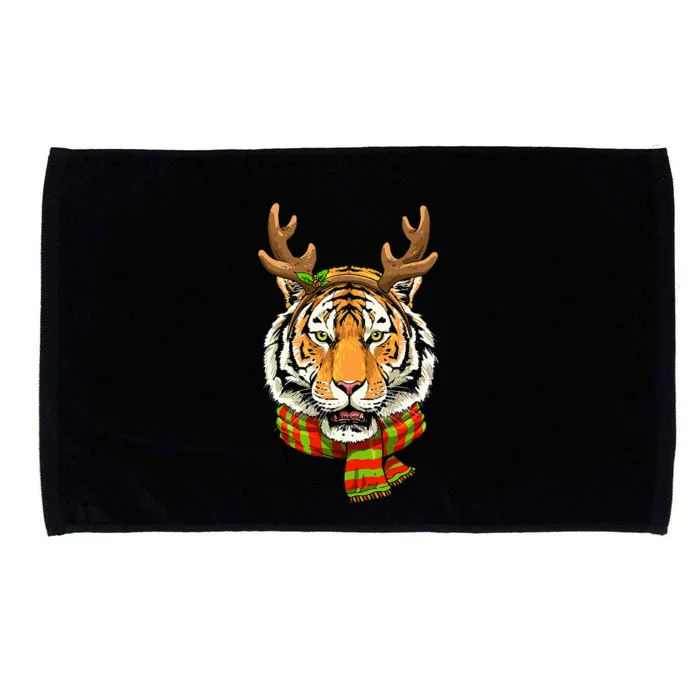 Festive Feline Holiday Lover Christmas Tiger Cat & Santa Reindeer Microfiber Hand Towel