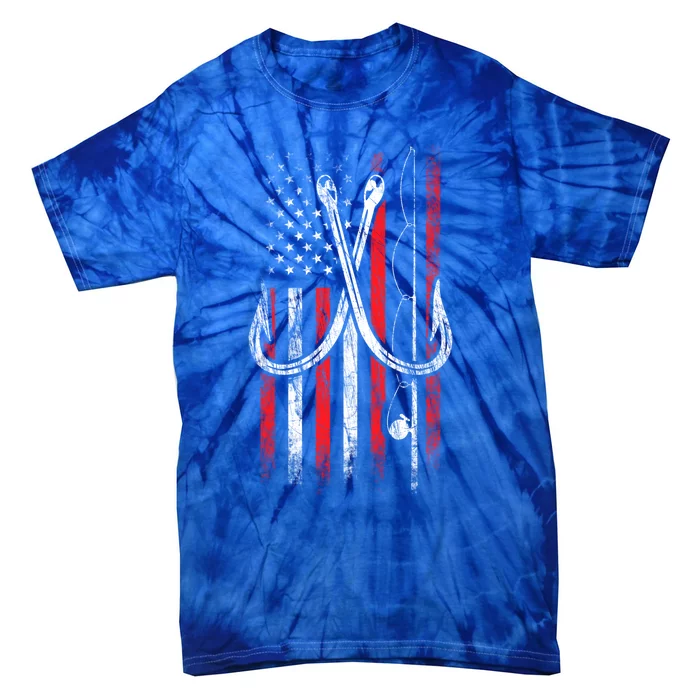 Fisher Fishing Hooks Proud American Flag Fishing Great Gift Tie-Dye T-Shirt