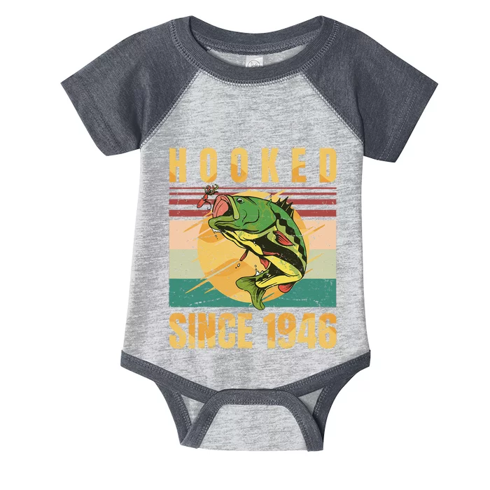 Fishing Fisherman Hooked Since 1946 Vintage Retro Gift Infant Baby Jersey Bodysuit