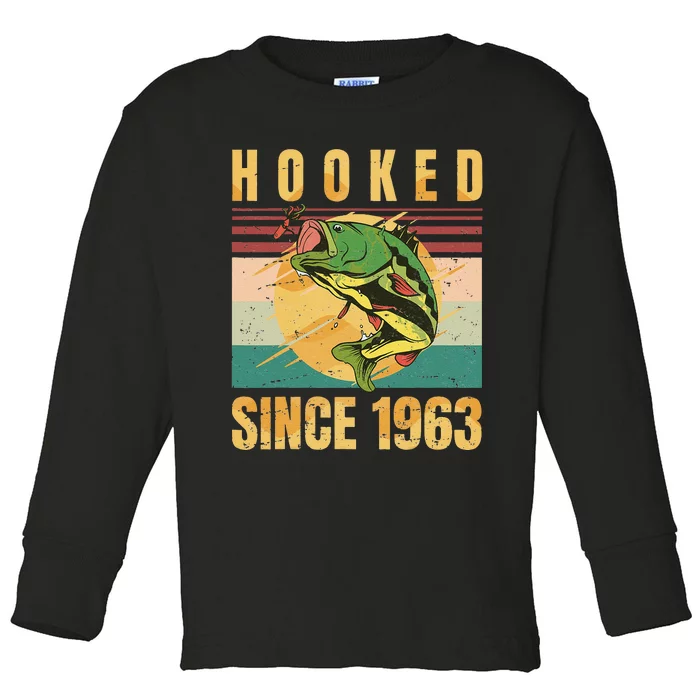 Fishing Fisherman Hooked Since 1963 Vintage Retro Gift Toddler Long Sleeve Shirt