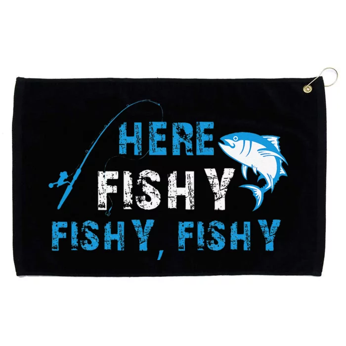 Funny Fisherman Here Fishy Fishing Grommeted Golf Towel