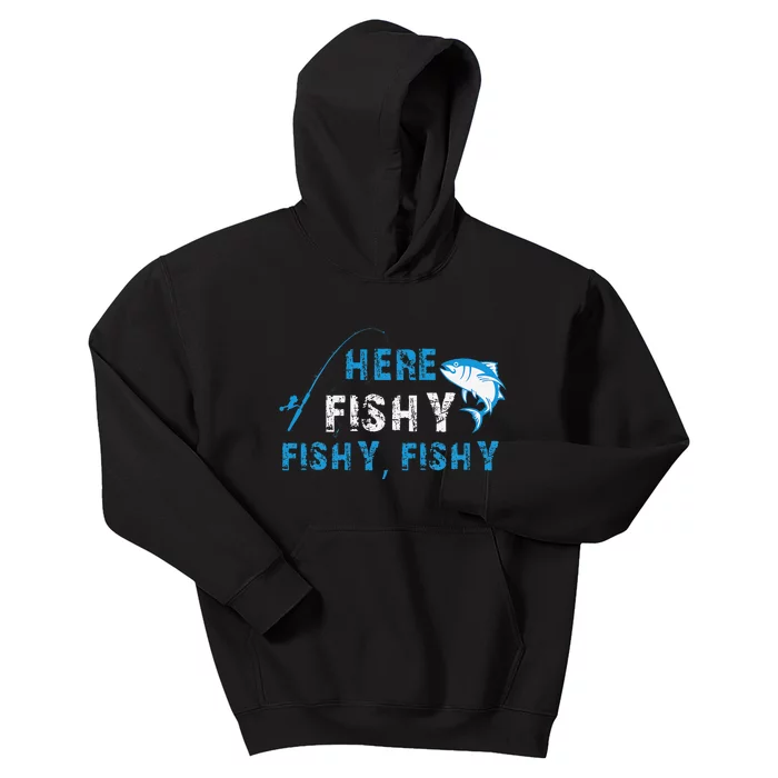 Funny Fisherman Here Fishy Fishing Kids Hoodie