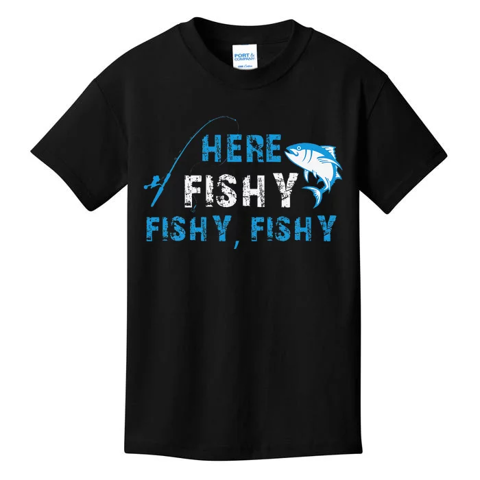 Funny Fisherman Here Fishy Fishing Kids T-Shirt