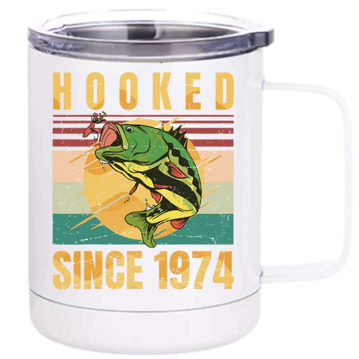 Fishing Fisherman Hooked Since 1974 Vintage Retro Gift Front & Back 12oz Stainless Steel Tumbler Cup