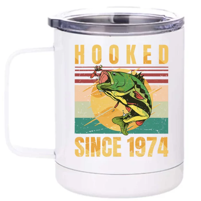 Fishing Fisherman Hooked Since 1974 Vintage Retro Gift Front & Back 12oz Stainless Steel Tumbler Cup