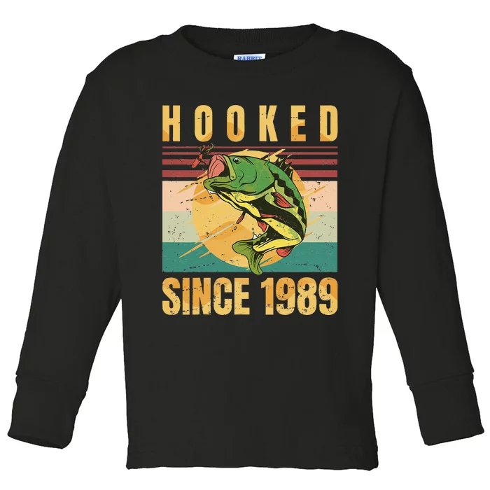 Fishing Fisherman Hooked Since 1989 Vintage Retro Gift Toddler Long Sleeve Shirt