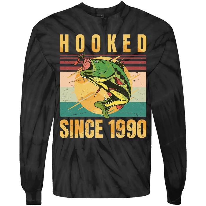 Fishing Fisherman Hooked Since 1990 Vintage Retro Gift Tie-Dye Long Sleeve Shirt