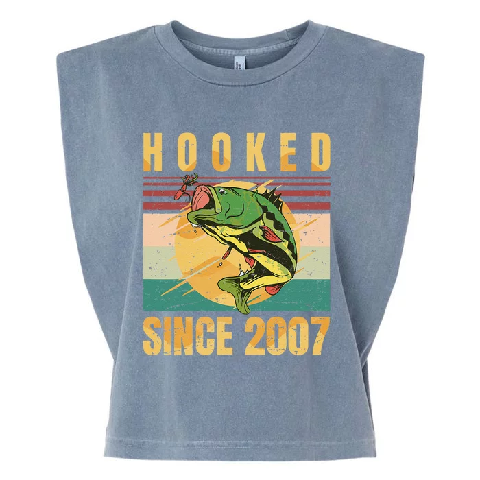 Fishing Fisherman Hooked Since 2007 Vintage Retro Gift Garment-Dyed Women's Muscle Tee