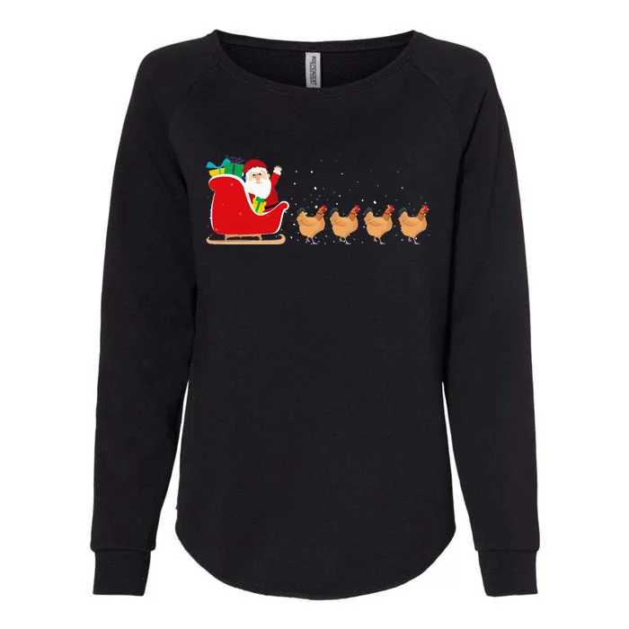 Festive Fowl Hilarious Chicken Santa Sleigh for Christmas Womens California Wash Sweatshirt