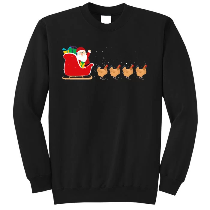 Festive Fowl Hilarious Chicken Santa Sleigh for Christmas Tall Sweatshirt