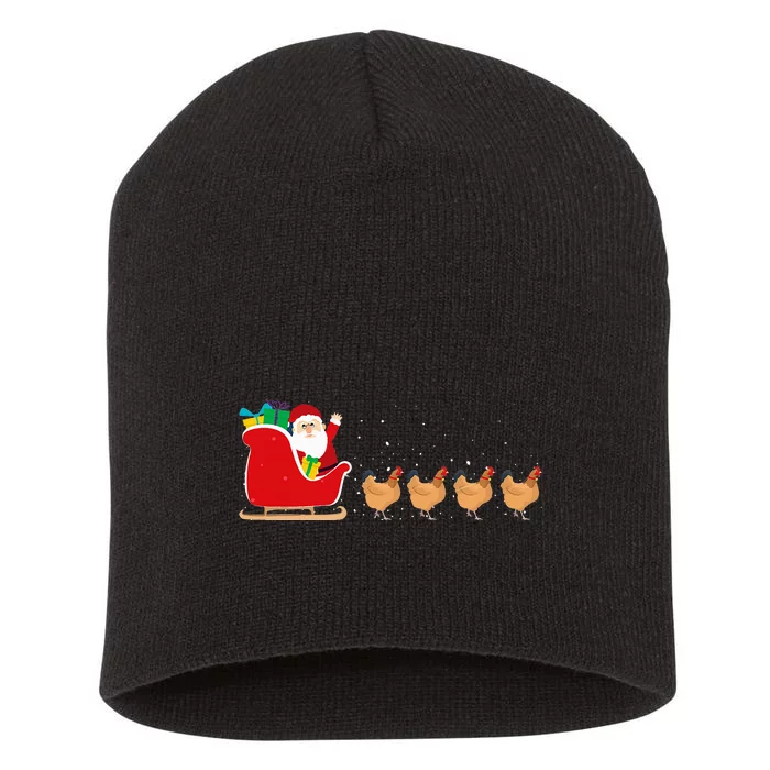 Festive Fowl Hilarious Chicken Santa Sleigh for Christmas Short Acrylic Beanie