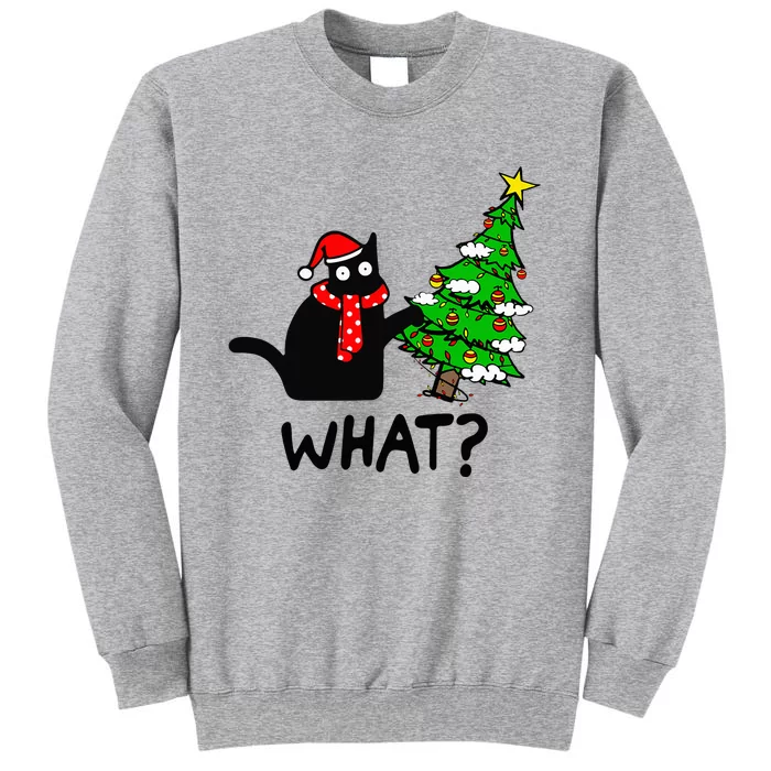 Festive Feline Holiday Decor Hilarious Black Cat with Santa Hat Tall Sweatshirt