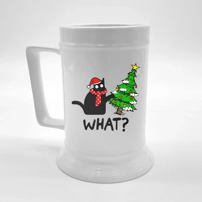 Festive Feline Holiday Decor Hilarious Black Cat with Santa Hat Front & Back Beer Stein