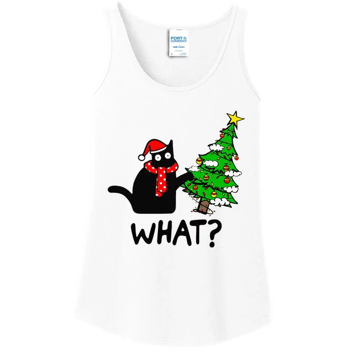 Festive Feline Holiday Decor Hilarious Black Cat with Santa Hat Ladies Essential Tank