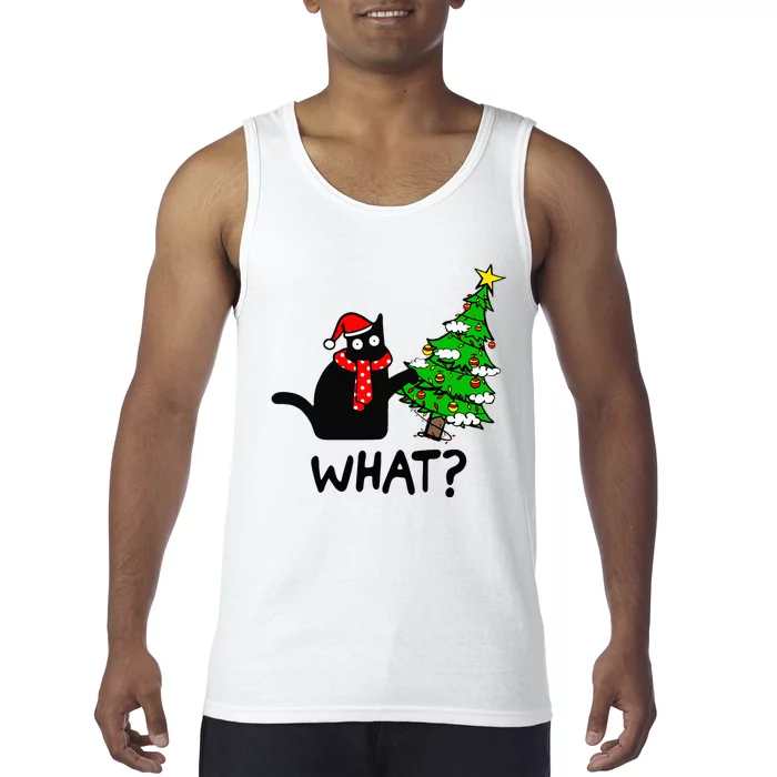 Festive Feline Holiday Decor Hilarious Black Cat with Santa Hat Tank Top