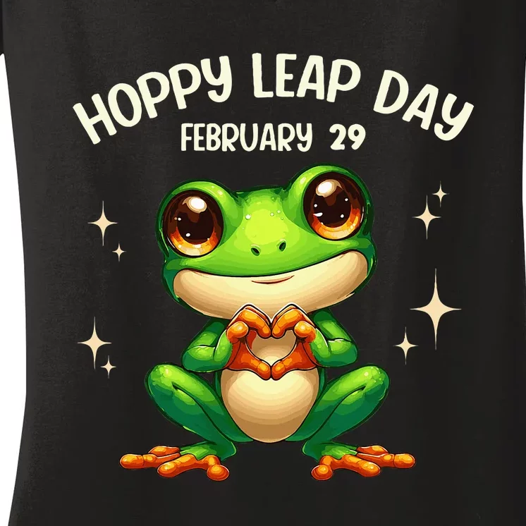 Funny Frog Hoppy Leap Day February 29 Hoppy Leap Day Women's V-Neck T-Shirt