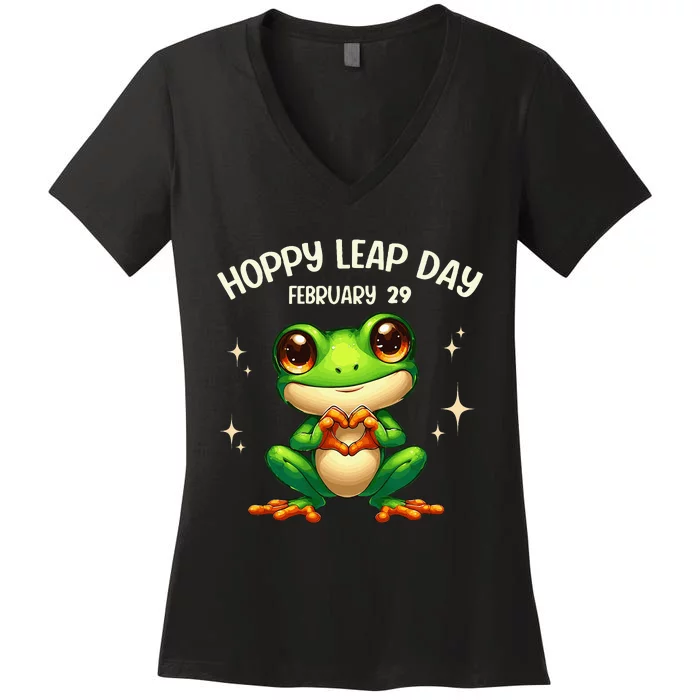 Funny Frog Hoppy Leap Day February 29 Hoppy Leap Day Women's V-Neck T-Shirt