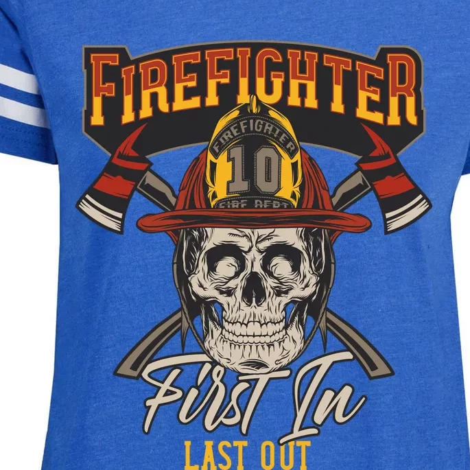 Firefighter First In Last Out Enza Ladies Jersey Football T-Shirt