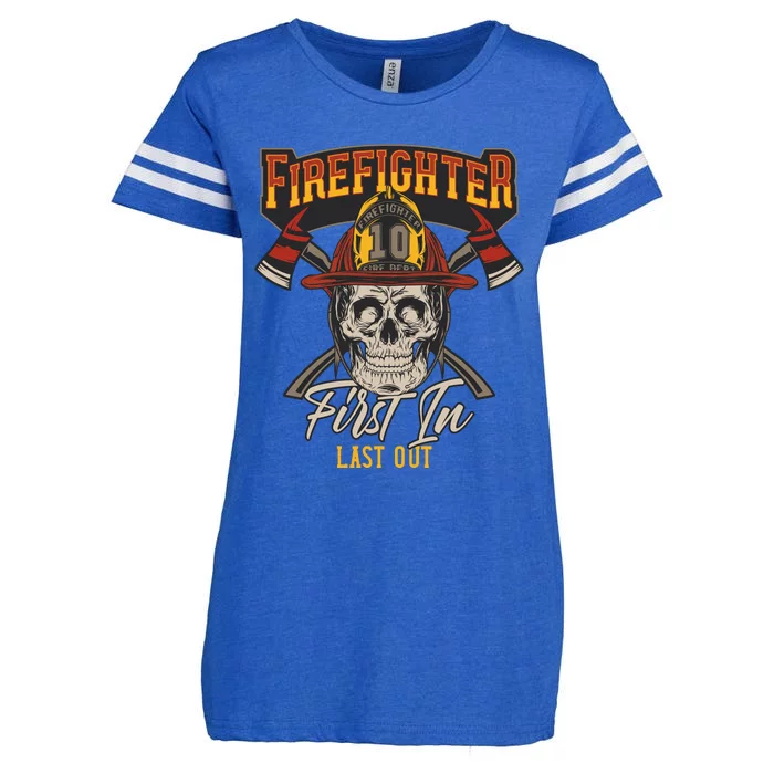 Firefighter First In Last Out Enza Ladies Jersey Football T-Shirt