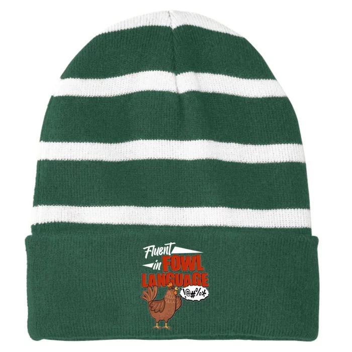 Funny Fluent In Fowl Language Chicken Lover Striped Beanie with Solid Band