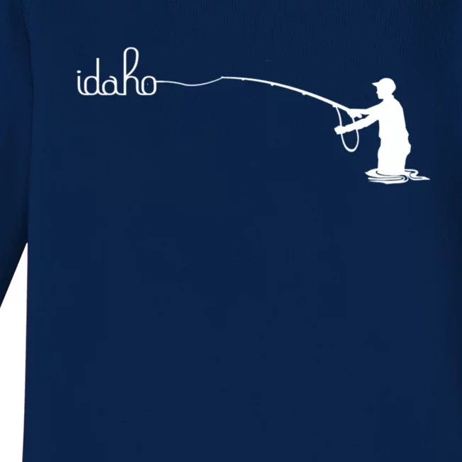 Fly Fish Idaho With White Text Trout Fishing Baby Long Sleeve Bodysuit